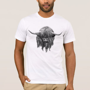 Skotsk höglands- ko i svartvitt t shirt