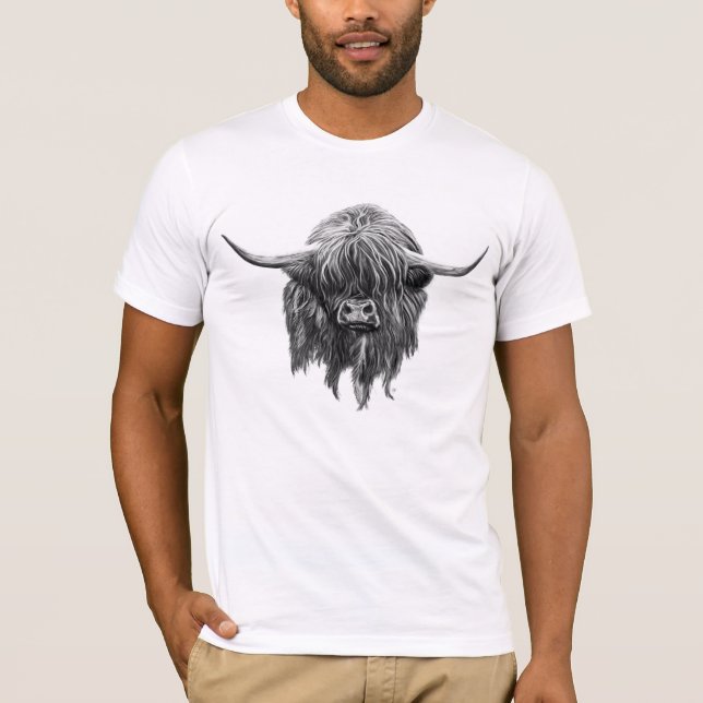 Skotsk höglands- ko i svartvitt t shirt (Framsida)