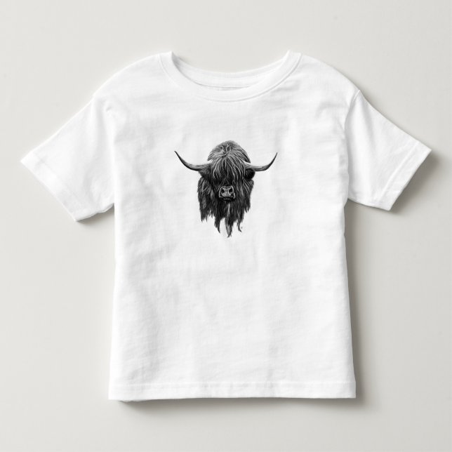 Skotsk höglands- ko i svartvitt t shirt (Framsida)