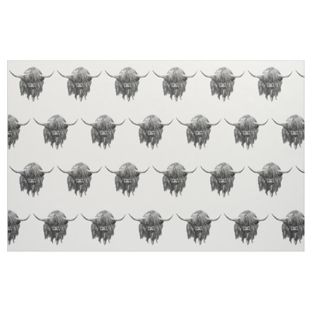 Skotsk höglands- ko i svartvitt tyg (Fat Quarter)