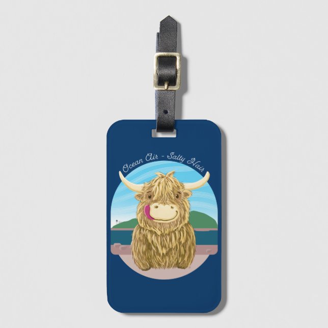 Skotsk höglands- ko med salt hår för hav bagagebricka (Framsida vertikal)