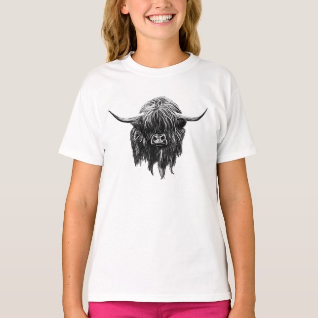Skotsk höglands- ko tee shirt (Framsida)