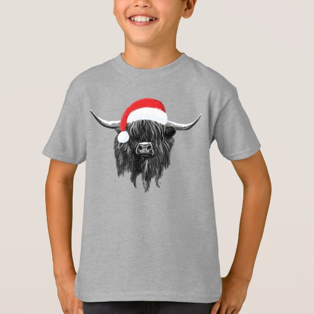 Skotsk höglands- T-tröja för kojulSanta hatt T Shirt (Framsida)