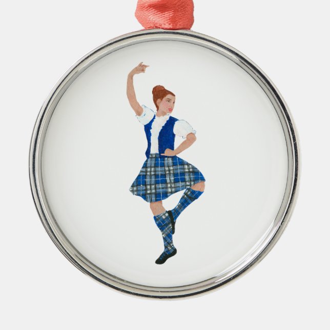 Skotsk högländsk dansare - Nevil Plaid Julgransprydnad Metall (Framsidan)