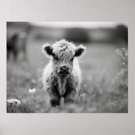 Skotsk höglandsklf Baby Cow Soft Black White Poster