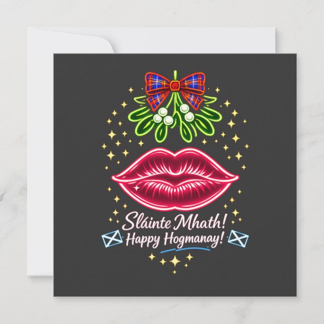 Skotsk Hogmanay Mistel Neon Tartan Present Inbjudningar (Framsida)