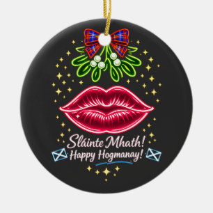 Skotsk Hogmanay Mistel Neon Tartan Present Julgransprydnad Keramik