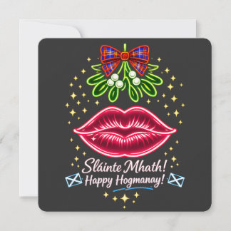 Skotsk Hogmanay Mistel Neon Tartan Present Julkort