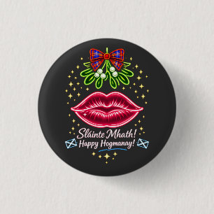 Skotsk Hogmanay Misteltoe Neon Tartan Present Knapp
