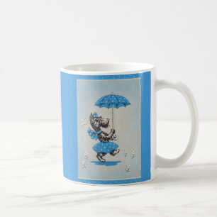 Skotsk hund dam med paraply kaffemugg