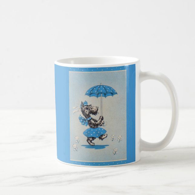 Skotsk hund dam med paraply kaffemugg (Höger)