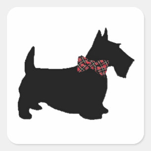 Skotsk Hund i Play Bow Tie Fyrkantigt Klistermärke
