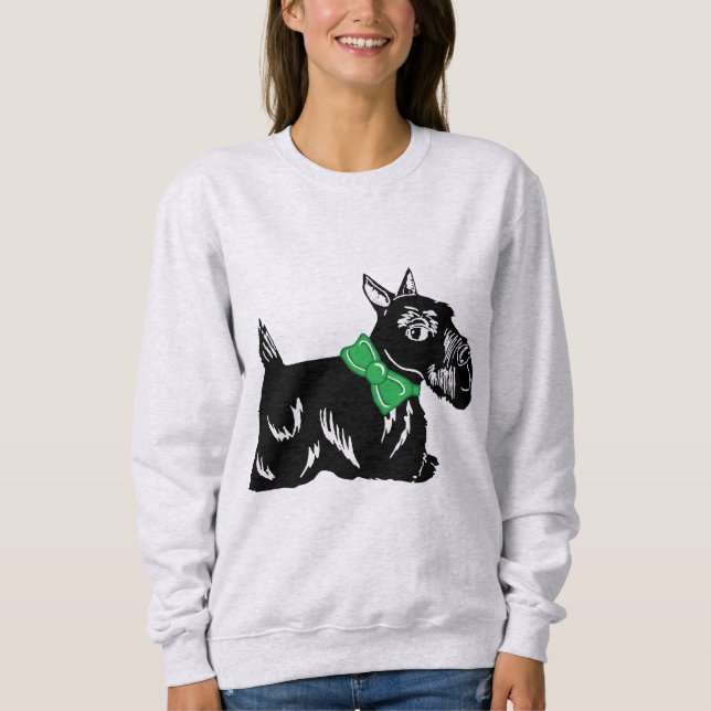 Skotsk Hund med en Grönt Bow Women's Sweatshirt Tröja (Framsida)