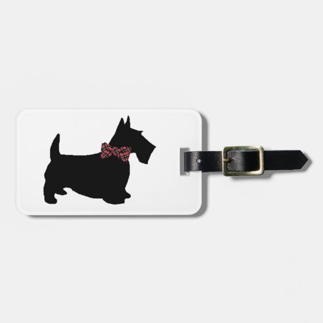 Skotsk Hund Plaid Bow Tie Bagagebricka (Horisontell Framsida)