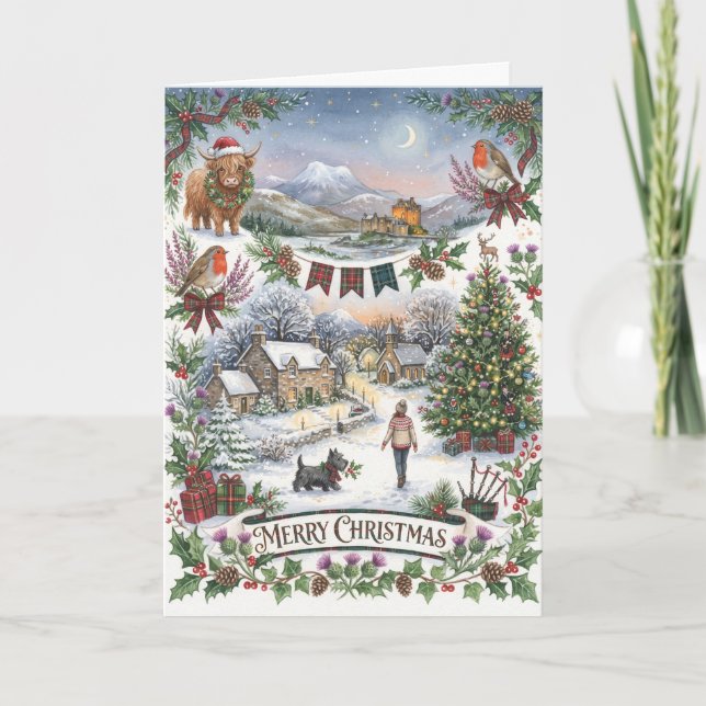 Skotsk julkort byidyll kort (Framsida)