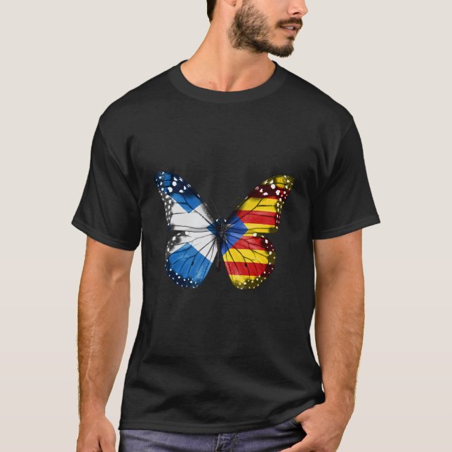 Skotsk katalansk flagg fjäril t shirt (Framsida)