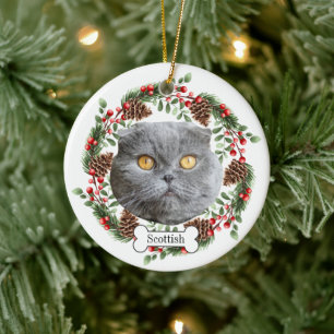 skotsk katt julgransprydnad keramik