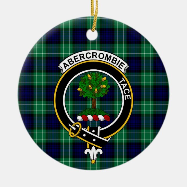 skotsk Klan Abercrombie Hunting Tartan och Vapensk Julgransprydnad Keramik (Framsidan)