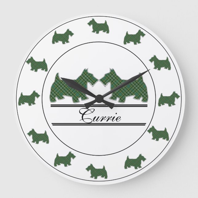 Skotsk Klan Currie Tartan Play Scottie Hundar Stor Klocka (Framsida)