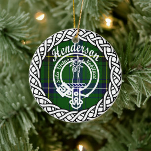 Skotsk Klan Henderson Tartan och Vapensköld Julgransprydnad Keramik