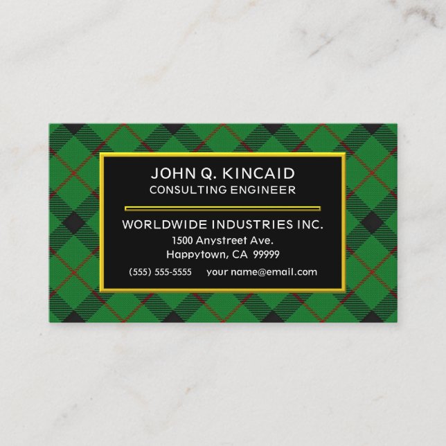 skotsk Klan Kincaid Tartan Play Visitkort (Framsida)