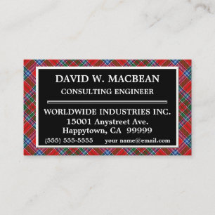 Skotsk klan MacBean MacBain Tartan Plaid Visitkort