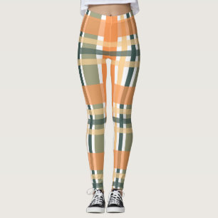 Skotsk klanplaid orange grön tartan rutig leggings
