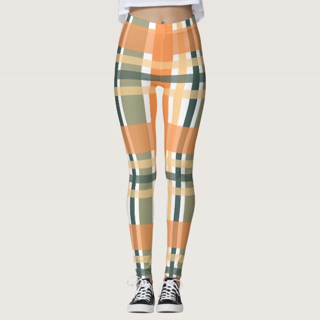 Skotsk klanplaid orange grön tartan rutig  leggings (Framsida)
