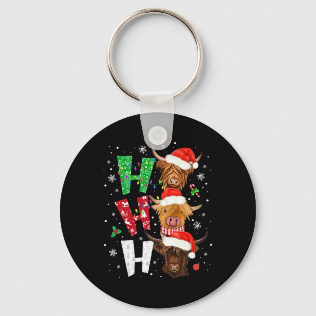 Skotsk Ko Print Ho Ho Ho Jul Pyjamas  Nyckelring (Framsida)