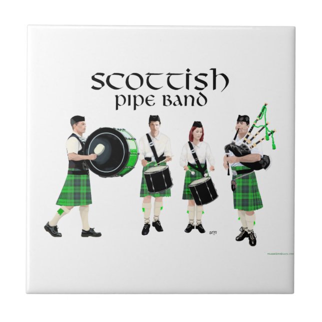 Skotsk Pipe Band - Gröna Kilts Kakelplatta (Framsidan)