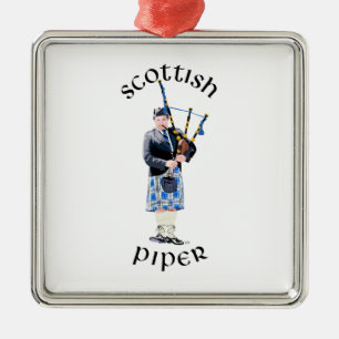 Skotsk Piper - Blå Tartan Julgransprydnad Metall