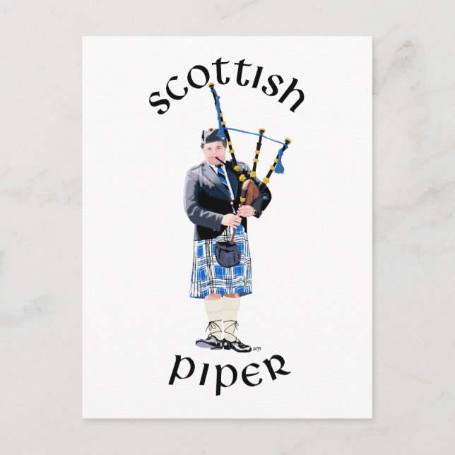 Skotsk Piper - Blå Vykort (Framsida)