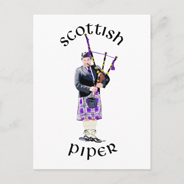 Skotsk Piper - Lila Vykort (Framsida)