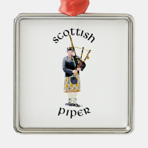 Skotsk Piper - Tan Plaid Julgransprydnad Metall