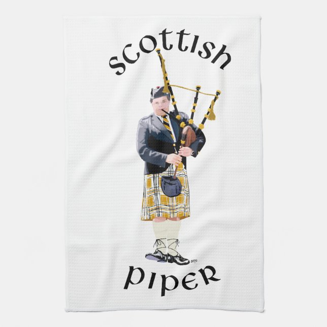 Skotsk Piper - Tan Plaid Kökshandduk (Vertikal)