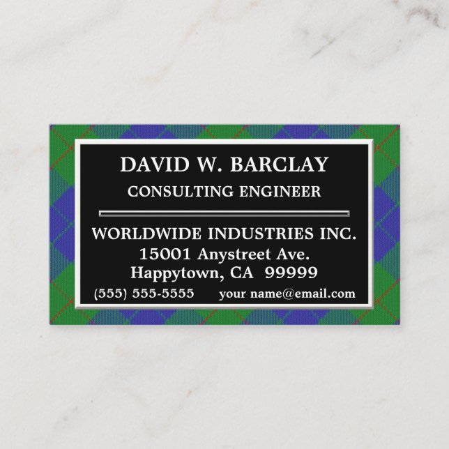 Skotsk pläd för Tartan för klanBarclay jakt Visitkort (Framsida)