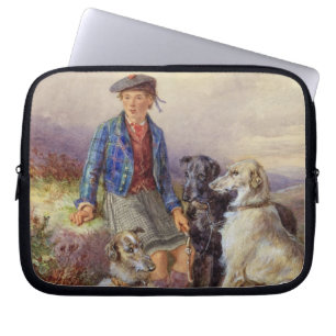 Skotsk pojke med wolfhounds i en höglands- landsc laptop sleeve