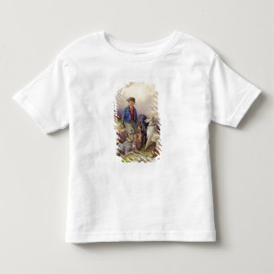 Skotsk pojke med wolfhounds i en höglands- landsca t-shirt