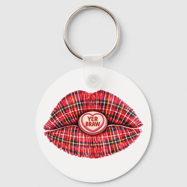 Skotsk present Tartan Läppar Kärlek Popkonst Nyckelring (Framsida)