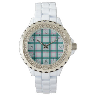 Skotsk röd grön vit tartan armbandsur