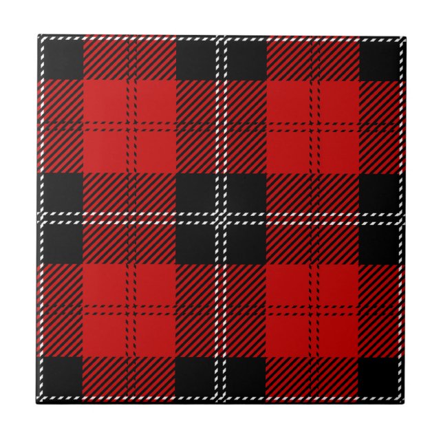 Skotsk röd och svart tartan kakelplatta (Framsidan)