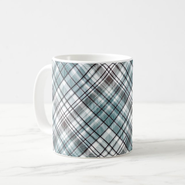 Skotsk, svart och vit, tartan, stilren, klassisk kaffemugg (Framsida vänster)