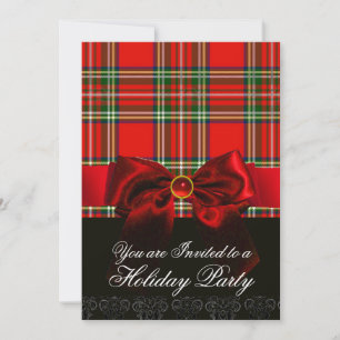 SKOTSK TARTAN MED RÖD RUBINSLINGA JULFIRANDE INBJUDNINGAR