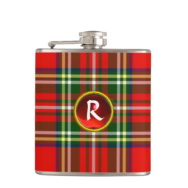 SKOTSK TARTAN OCH RÖD MONOGRAM FÖR RUBYGEMSTEN FICKPLUNTA (Framsidan)