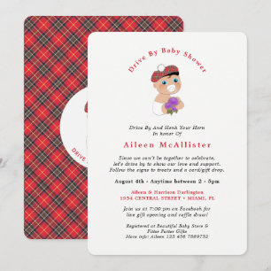 Skotsk Tartan Ped Cute Drive by Baby Shower in Inbjudningar