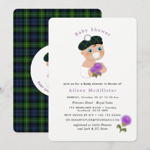 Skotsk Tartan Thistle Flower Cute Baby Shower i Inbjudningar