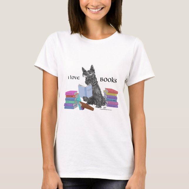 Skotsk Terrier älskar böcker T Shirt (Framsida)