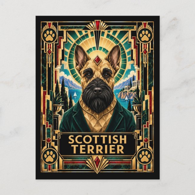 Skotsk terrier, Art Deco hund Vykort (Framsida)