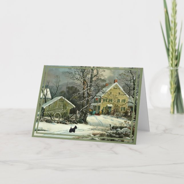 Skotsk terrier gammaldags vinter kort (Framsida)