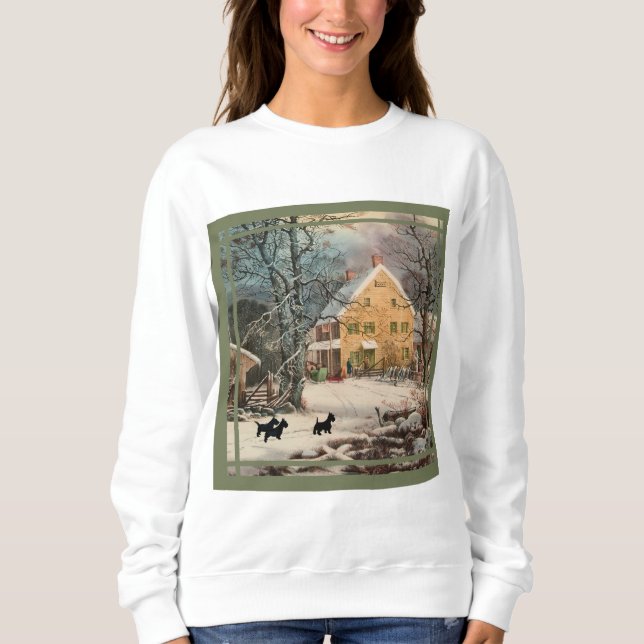 Skotsk terrier gammaldags vinter t shirt (Framsida)